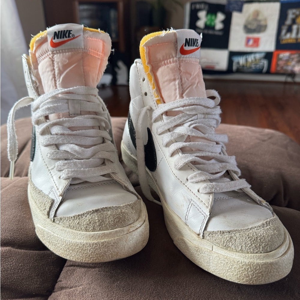 Nike White and Black High-Tops with Orange Accents